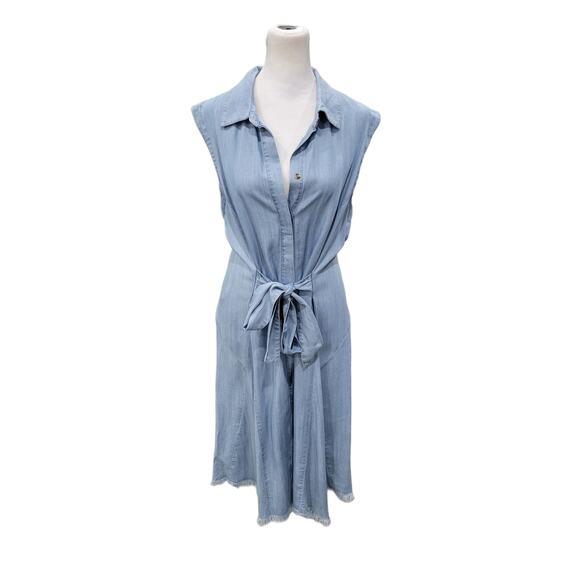 For The Republic Chambray Midi‎ Dress Women's Size Large Blue Tencel Sleeveless - Picture 1 of 11